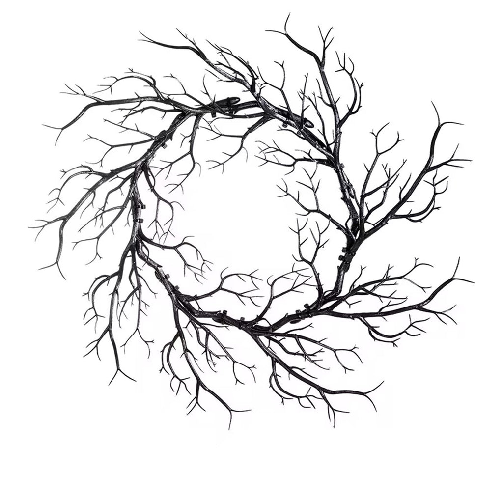 WWC Halloween Wreath, 18 inch Black Bats and Bare Branch Wreath, Gothic Halloween Decor Twig Wreath for Halloween Party Front Door Porch and Fireplace