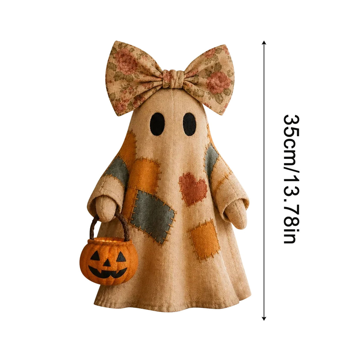 Lighted Vintage Patchwork Ghost, Light Up Ghost with Pumpkin Lantern Halloween Decor, Vintage Halloween Patchwork Ghosts Lamp, for Mantel Shelf Entryway Porch