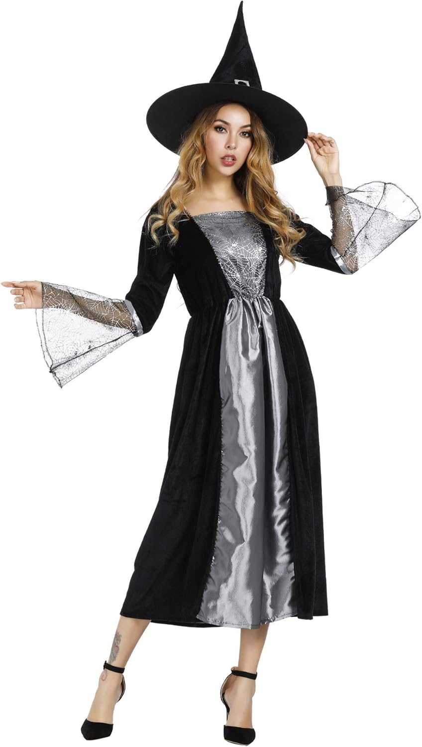 Halloween Witch Costume for Women, Halloween Gothic Witch Dresses for Fancy Dress Party Purple XL