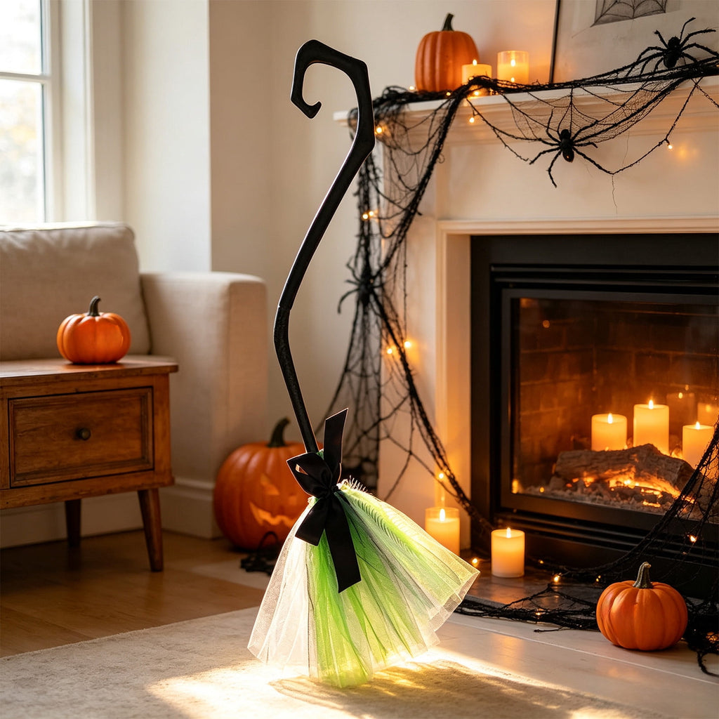 Halloween Decoration Indoor, 5.5 Ft Giant Light-Up Witches Broom, Rustic Halloween Decor for Porch, Yard, Front Door
