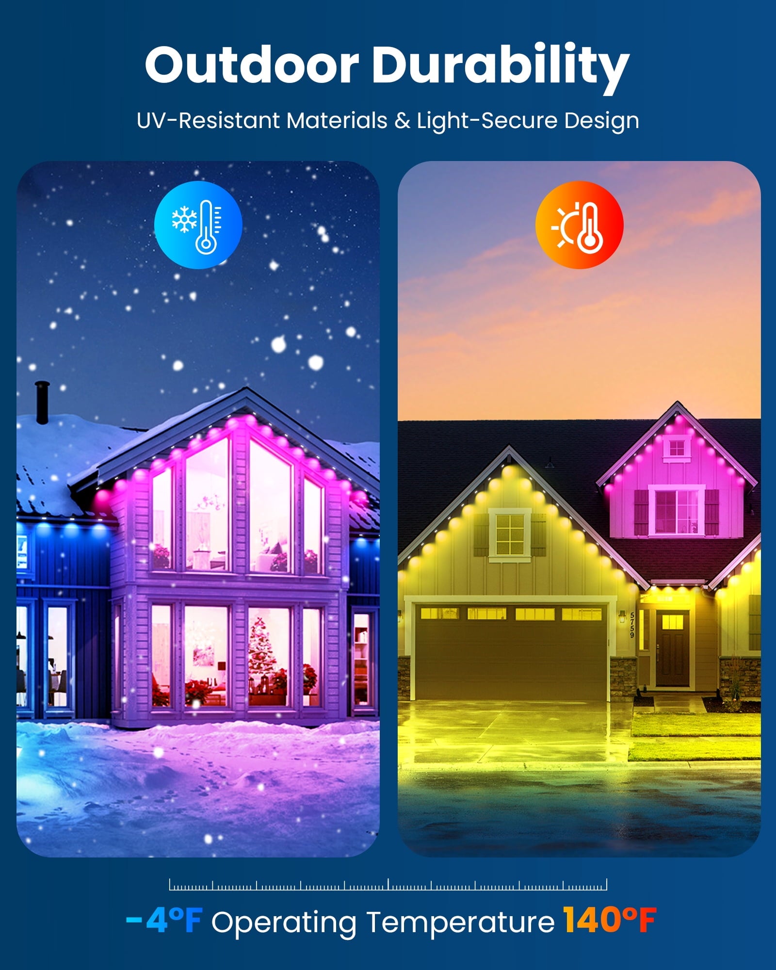 DAYBETTER 200ft Permanent Outdoor Lights, RGB Eaves String Lights with 100LED, Remote/APP Control, IP65 Waterproof, for Garden Halloween Christmas Party Decorations