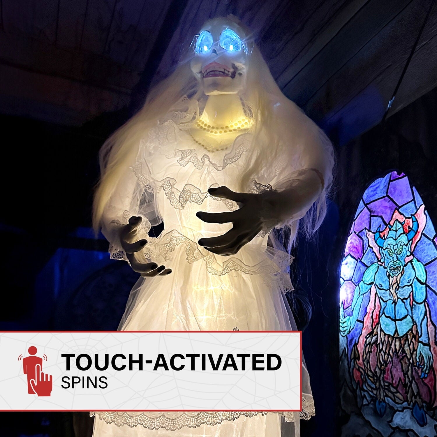 Haunted Hill Farm 5 ft Touch-Activated Animated Hanging Spinning Bride Halloween Animatronic, HHBRIDE-9HLSA