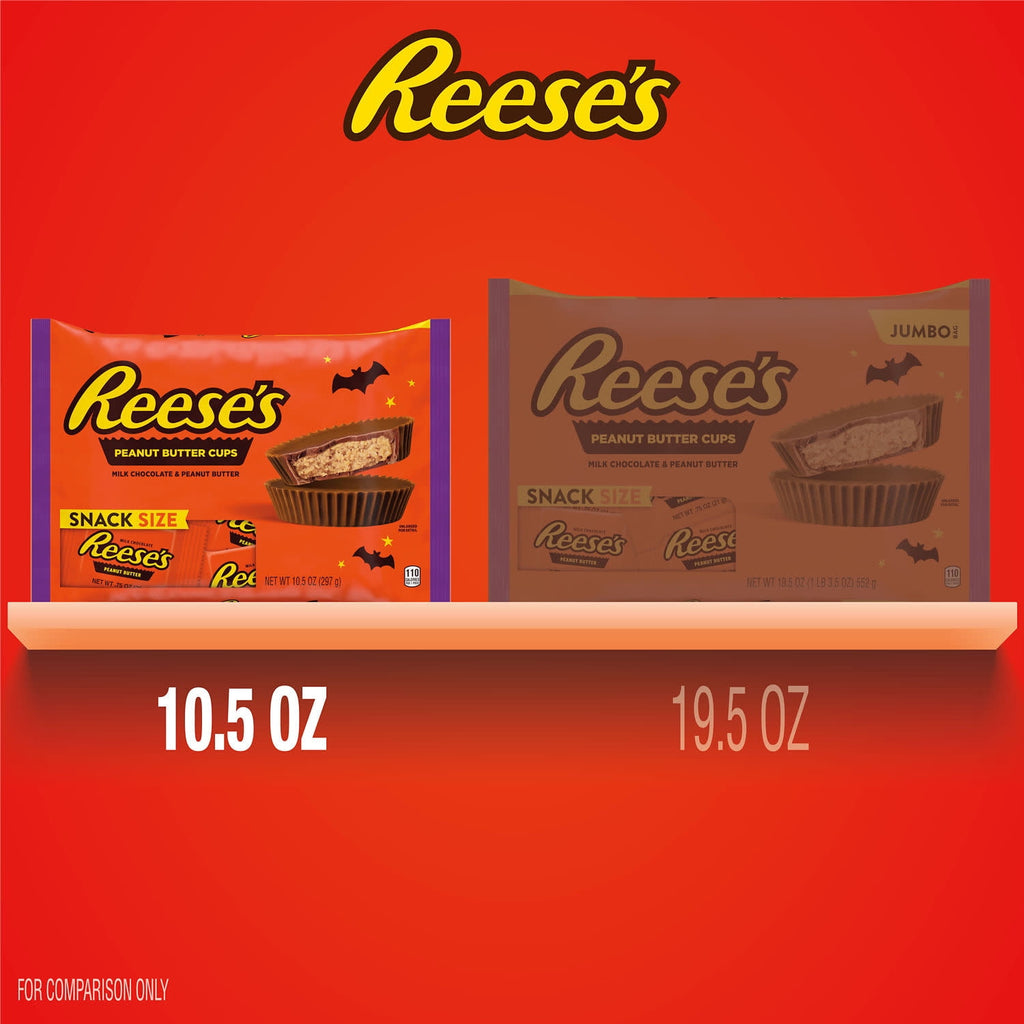 (3 pack) Reese's Milk Chocolate Snack Size Peanut Butter Cups, Halloween Candy Bag, 10.5 oz