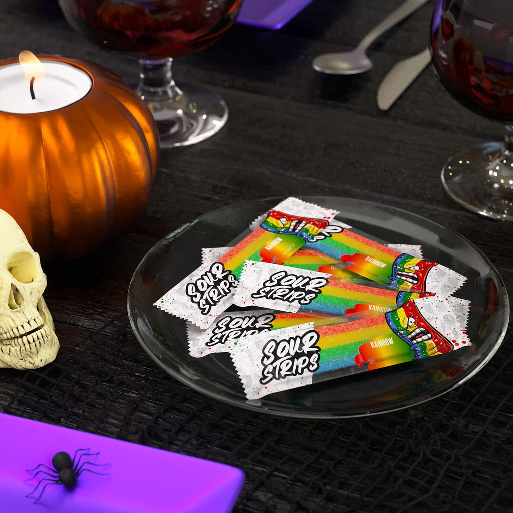 Sour Strips Rainbow Flavored Chewy, Halloween Candy Bag, 6.8 oz (48 Pieces)