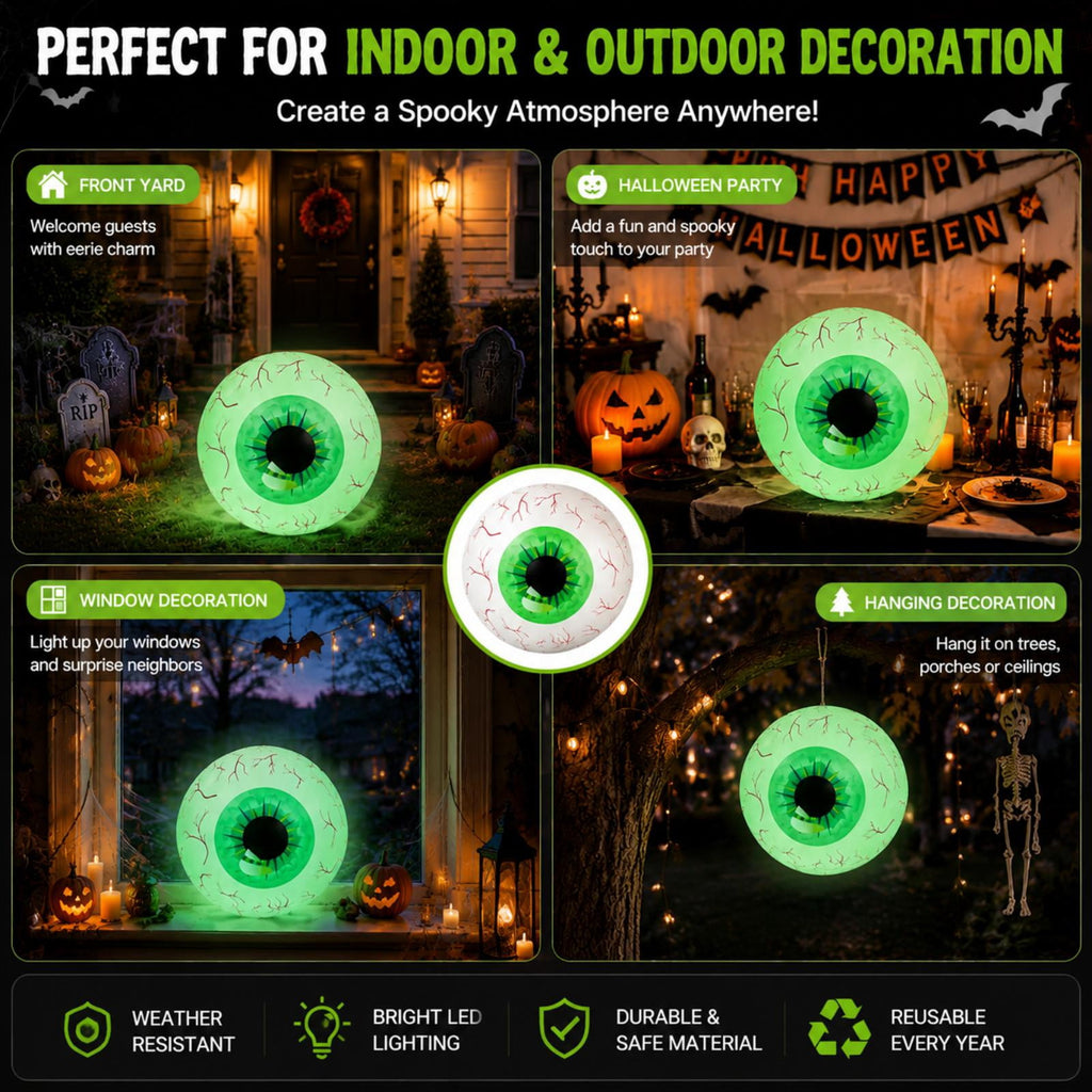 Kumdkd 15.7" Halloween LED Eyeball Inflatable Decor - Color Changing Party Balloon with Remote Control for Indoor/Outdoor Scary Decorations