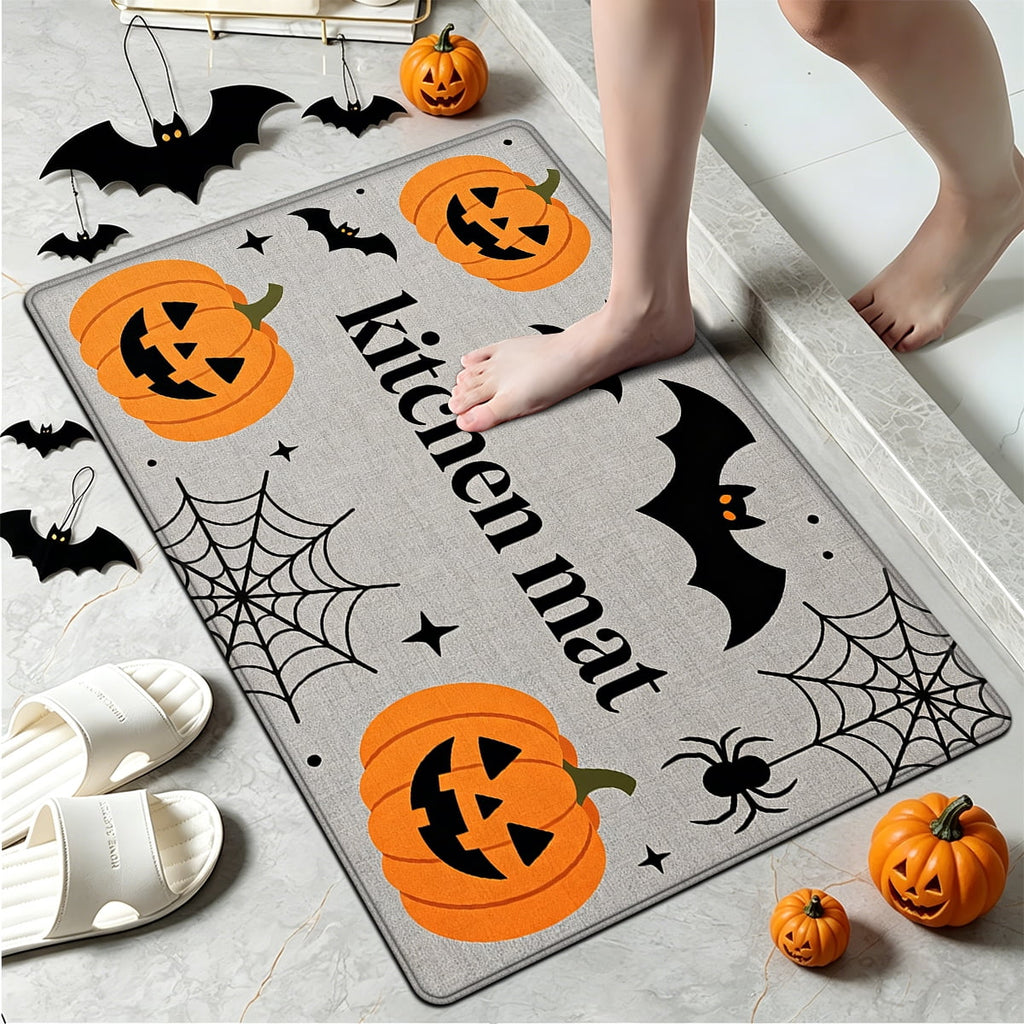 YIMEIS Halloween Pumpkin Lanterns 3Pcs Flannel Mat and Kitchen Rugs Set,Soft Non-slip,Perfect for Home Bathroom