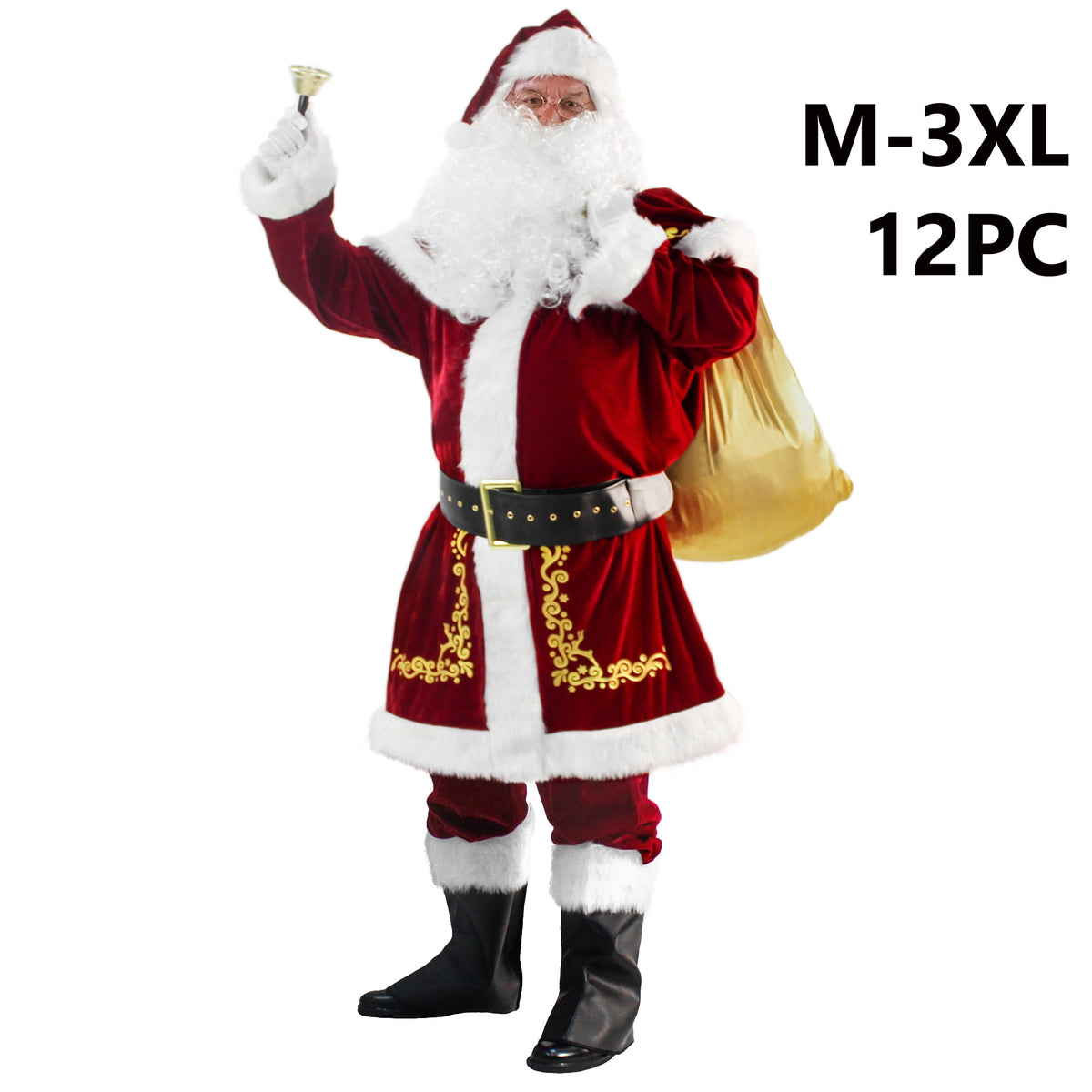 Deluxe Santa Costume for Men Santa Claus Suit 12pcs. Adults Christmas Jacket -XXL