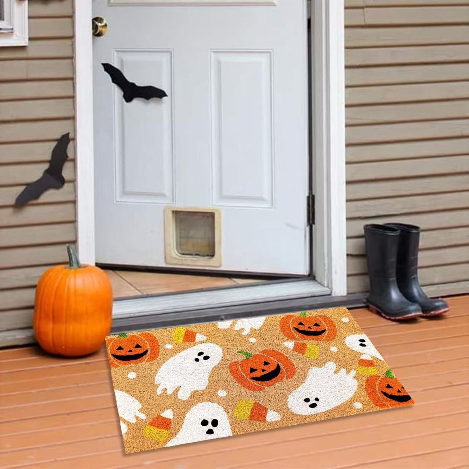 Front Door Mat Indoor Outdoor Entrance Rug, Semicircular Entrance Mat, Half Round Waterproo Non-Slip Durable Rubber Doormat for Garage, Patio, 29.5 inch
