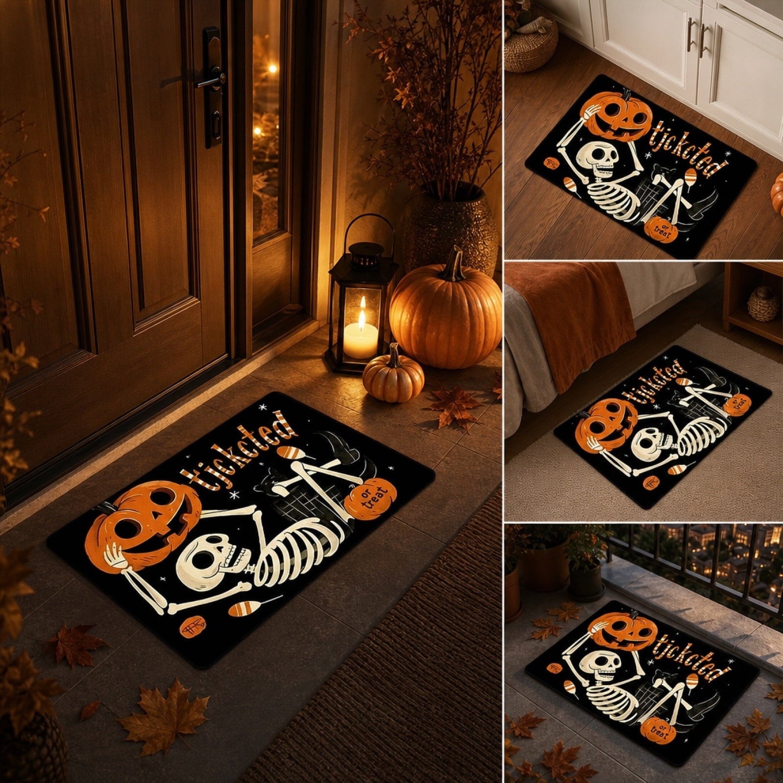 Halloween Ghost Dog Door Mat, Outdoor Coir Entrance Mat for Porch, Spooky Decor for Home Outdoor Entryway Black