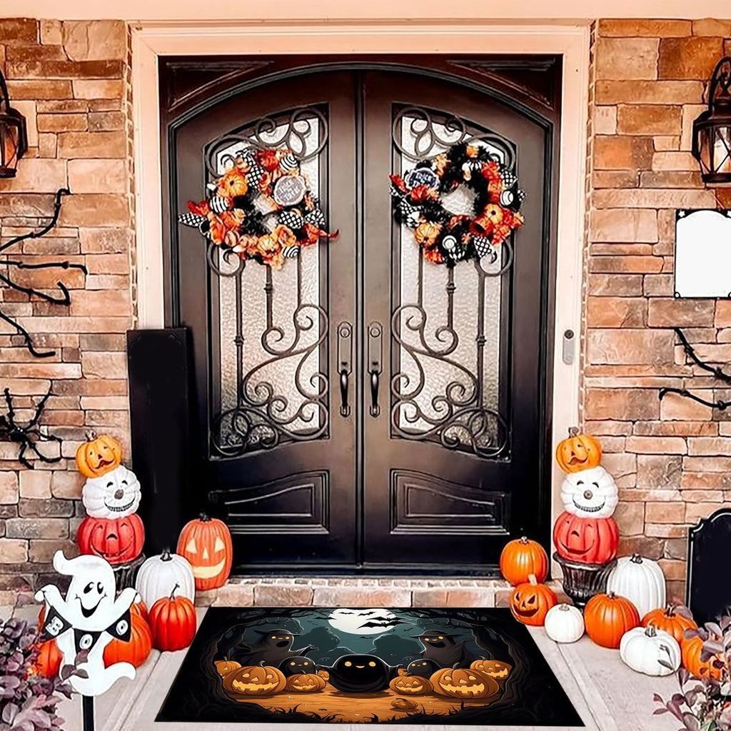 Xuniizn Halloween Mat, 16X24" Velvet Halloween Door Mat for Outside Entrance, Spooky Halloween Rug for Outdoor & Indoor, Non Slip Washable Halloween Doormat, Halloween Bathroom Decor