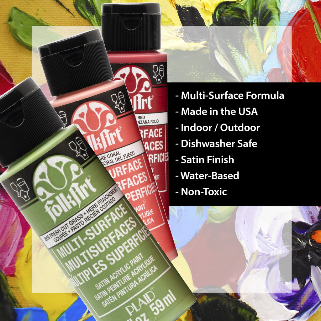 FolkArt 7507E Multi-Surface Acrylic Craft Paint Set, Satin Finish, Bright, Set of 10, 30 fl oz