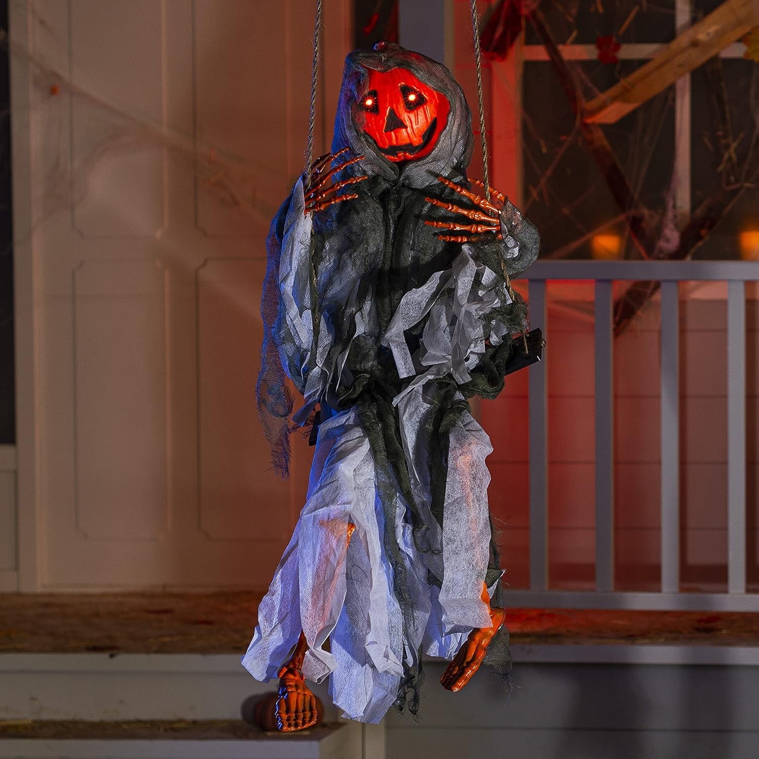 Joyfy 2 Packs Halloween Decorations Outdoor Hanging Swinging Skeleton Ghosts,3 ft Light Up Creepy Grim Reaper Decorations for Halloween Hanging Decorations Indoor Outdoor Yard