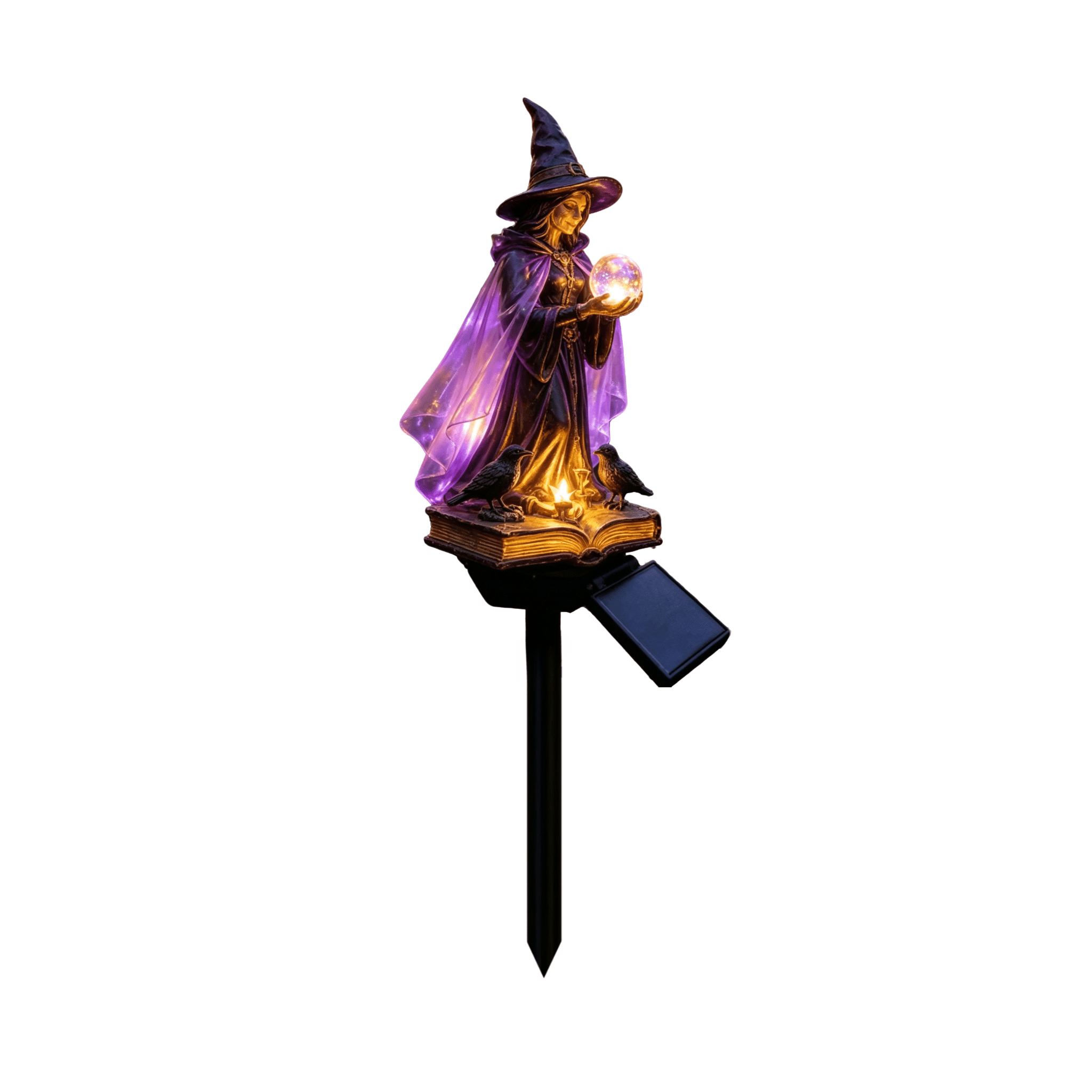 Halloween Witch Cauldron Garden Light, Solar Powered Halloween Projector Outdoor Decoration with Flying Witch and Lighted Cauldron, Witch Light Stake for Lawn Garden Porch Yard Decor, Style D