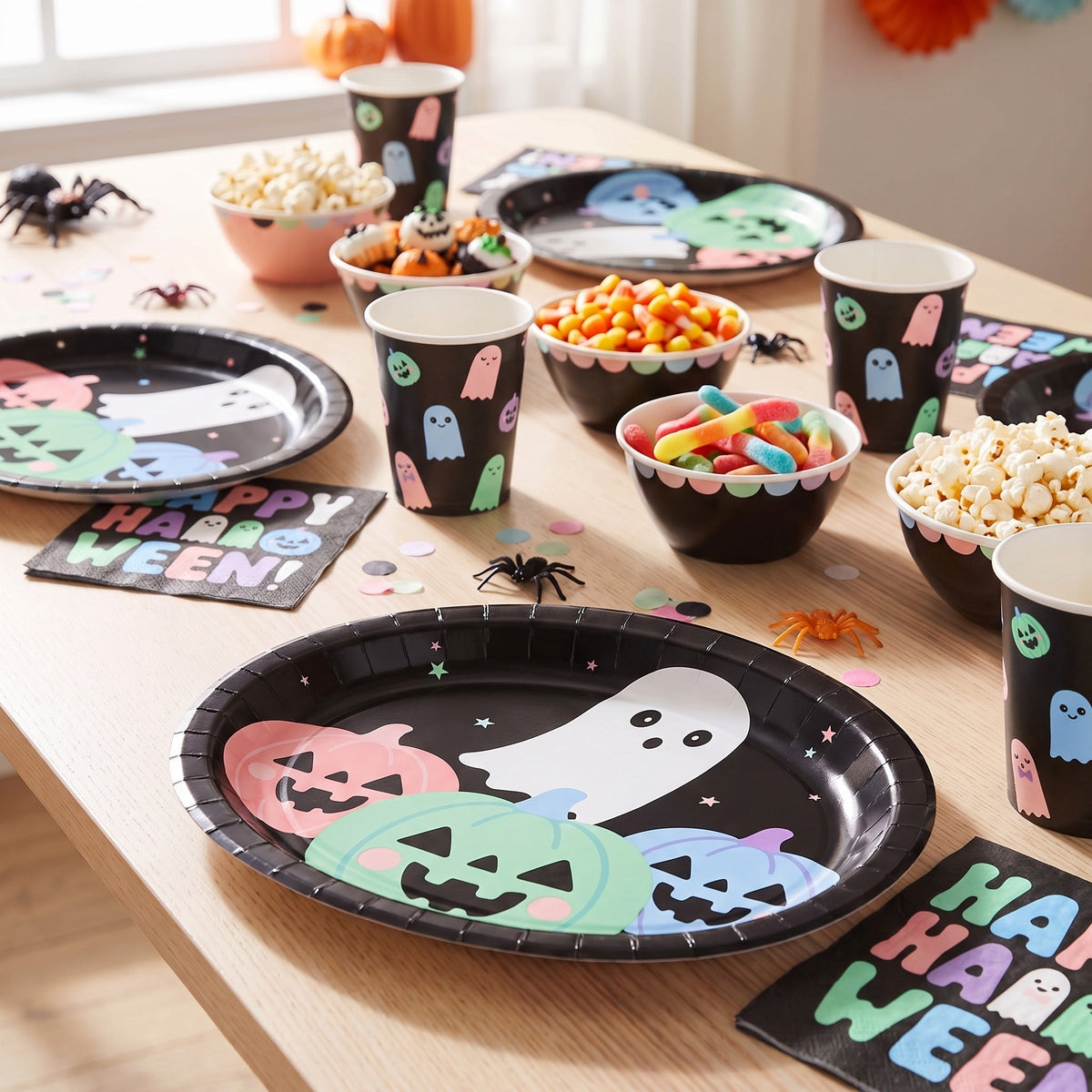 Cute Ghost Oval Disposable Paper Plates, Multicolor, 12" x 10", 8 Count, Halloween by Way To Celebrate
