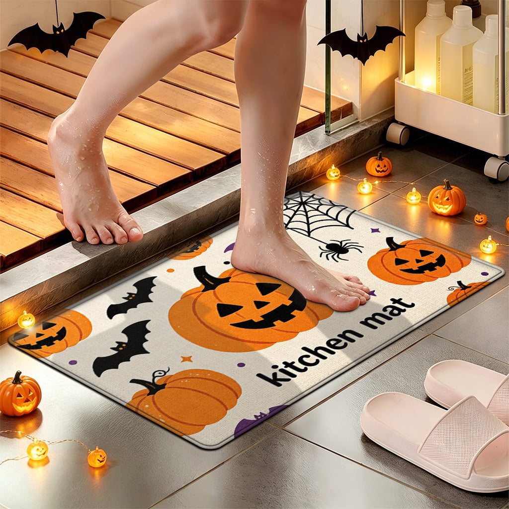 YIMEIS Halloween Neon Pumpkin Lanterns 3Pcs Flannel Mat & Kitchen Rugs Set,Soft Non-slip,16''×24'' 20''×30'' 17''×47'' Inches,for Entryway Bathroom