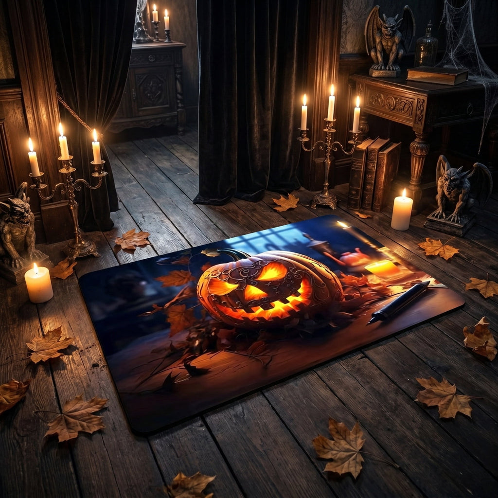Halloween Themed Doormat Entryway Rug, Spooky Pumpkin Front Door Mat for Trick or Treaters, Non Slip Washable Mat for Indoor and Outdoor, Festive Halloween Floor Decoration for Home