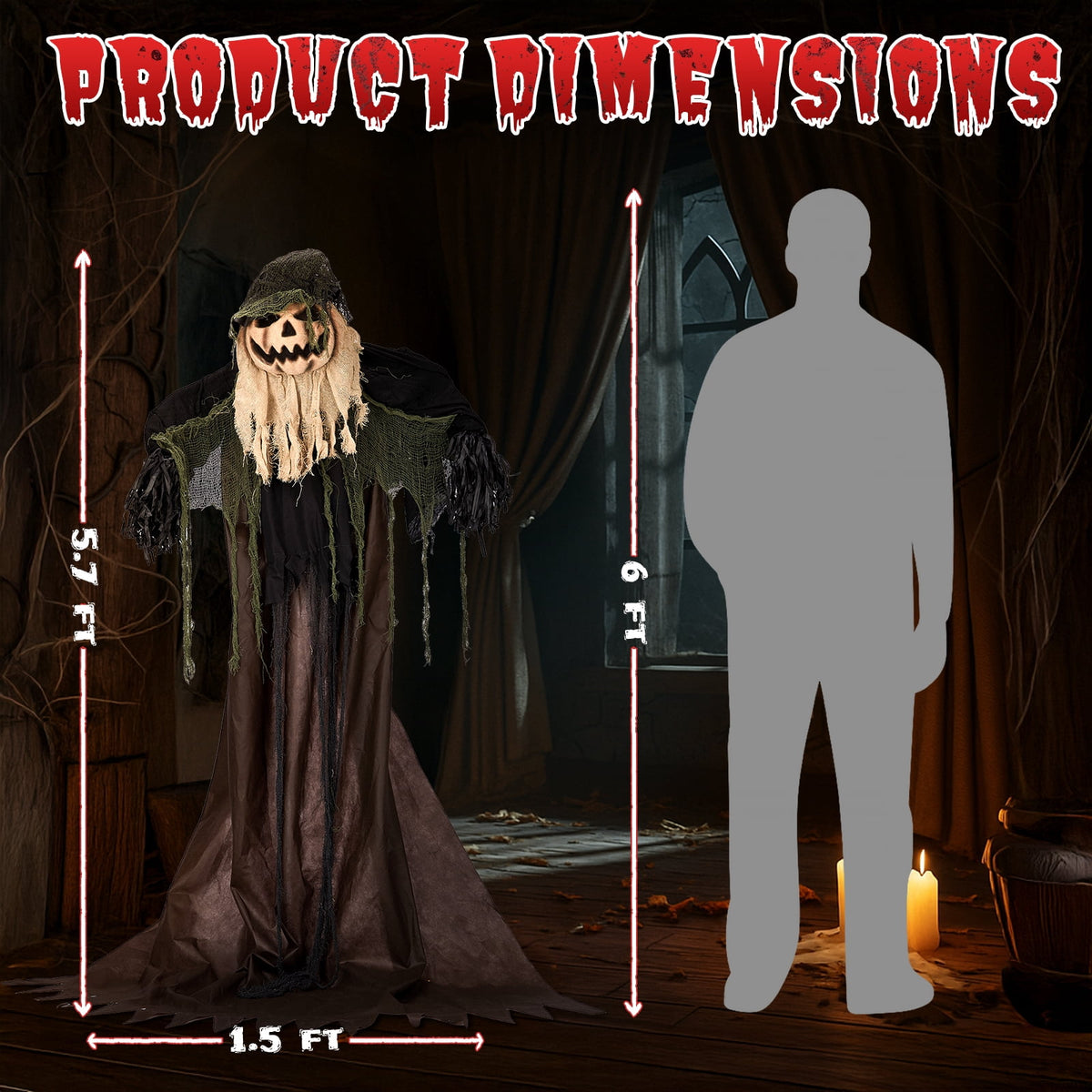 UBesGoo 6' Ghost with The Pumpkin Head Halloween Animated Animatronic Decoration, Halloween Pumpkin Skeleton Outdoors