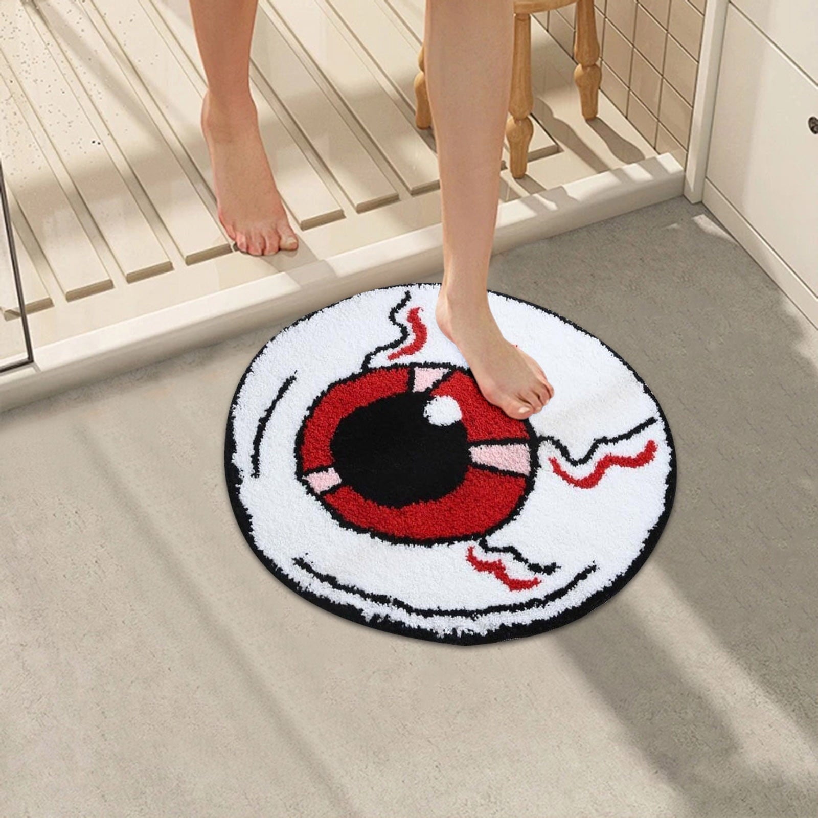 Fnochy Halloween Door Mat Bathroom Floor Mat Decorative Floor Mat Spider Web Eyeball Skull Ghost Halloween Decor Mat,23.6"X23.6" Clearance