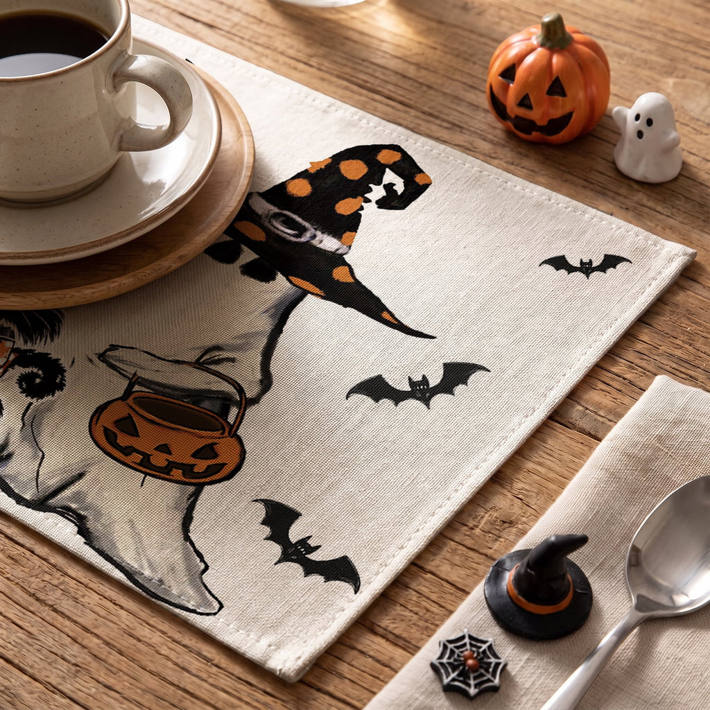 Smile Jack-O'-Lantern Spider Web Halloween Table Placemats Set of 4 Round 15 Inch Black