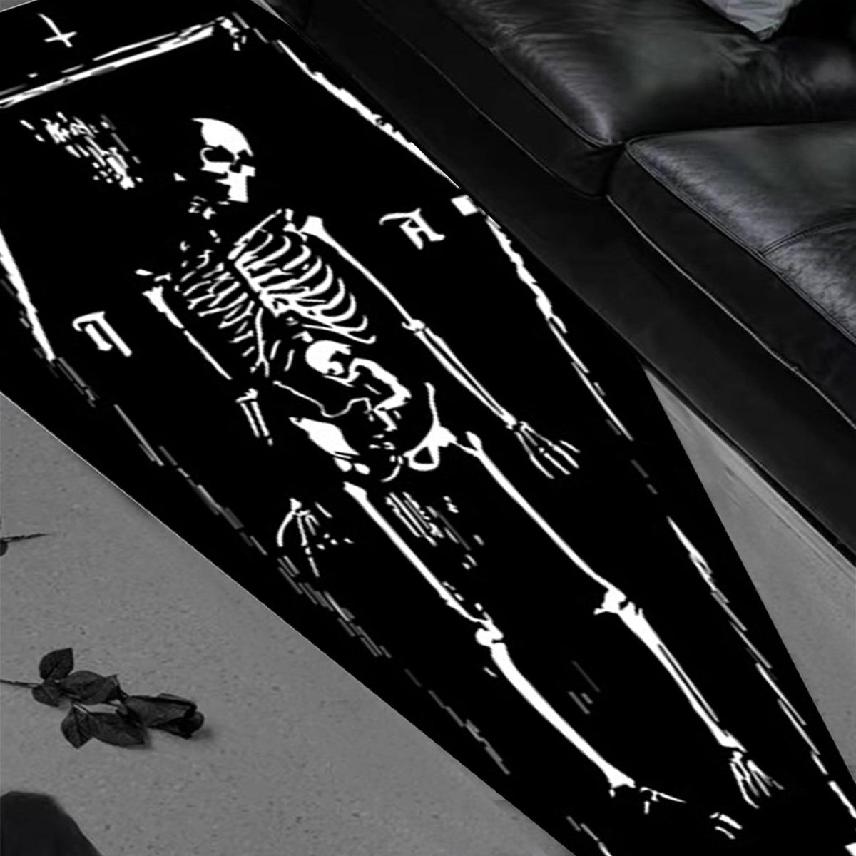 Harliver Halloween Carpet Gothic Coffin Shaped Skeleton Rug, Non Slip Washable Halloween Door Mat, for Bathroom Home Indoor Kitchen Bedroom Living Room Halloween Decorations, 15.7 x 47.2in