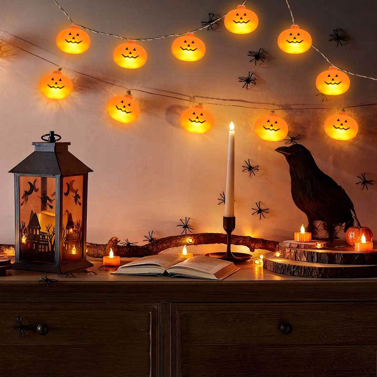 Qoosea Halloween Pumpkin String Lights, 20FT 40 LED 8 Mode Waterproof Pumpkin String Lights for Outside Decor Camper Party Indoor Bedroom Decorations