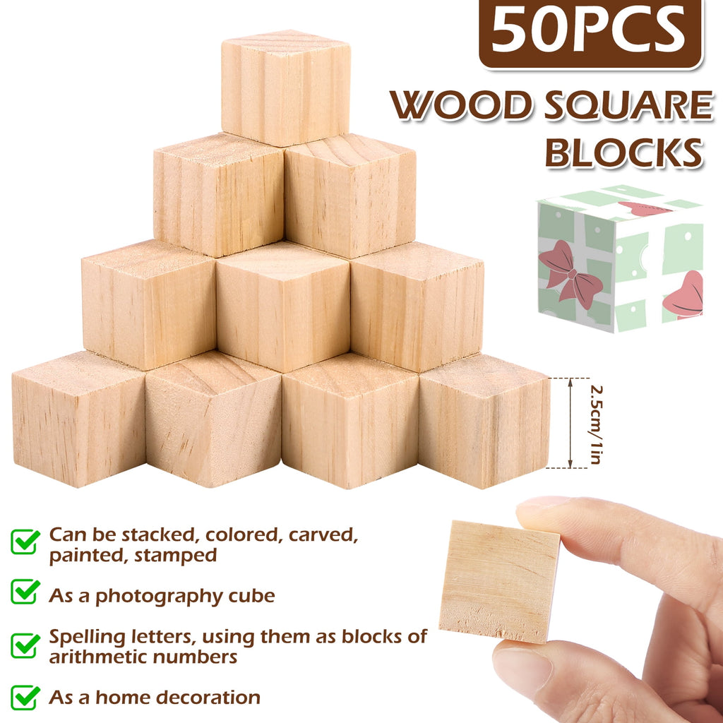 AEVXKHI 50PCS 1 inch Wood Blocks for Crafts, Unfinished Wood Square Blocks, Natural Pine Wooden Cubes, Wood Cubes Blocks for Painting Model Making Crafts DIY Project