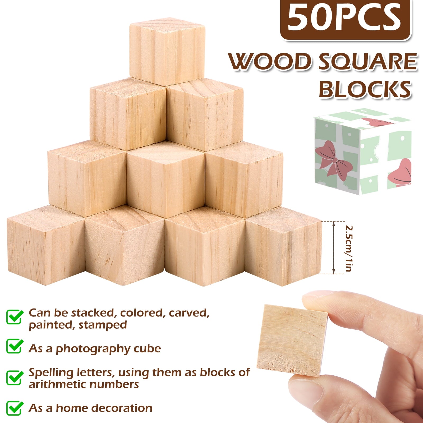 AEVXKHI 50PCS 1 inch Wood Blocks for Crafts, Unfinished Wood Square Blocks, Natural Pine Wooden Cubes, Wood Cubes Blocks for Painting Model Making Crafts DIY Project
