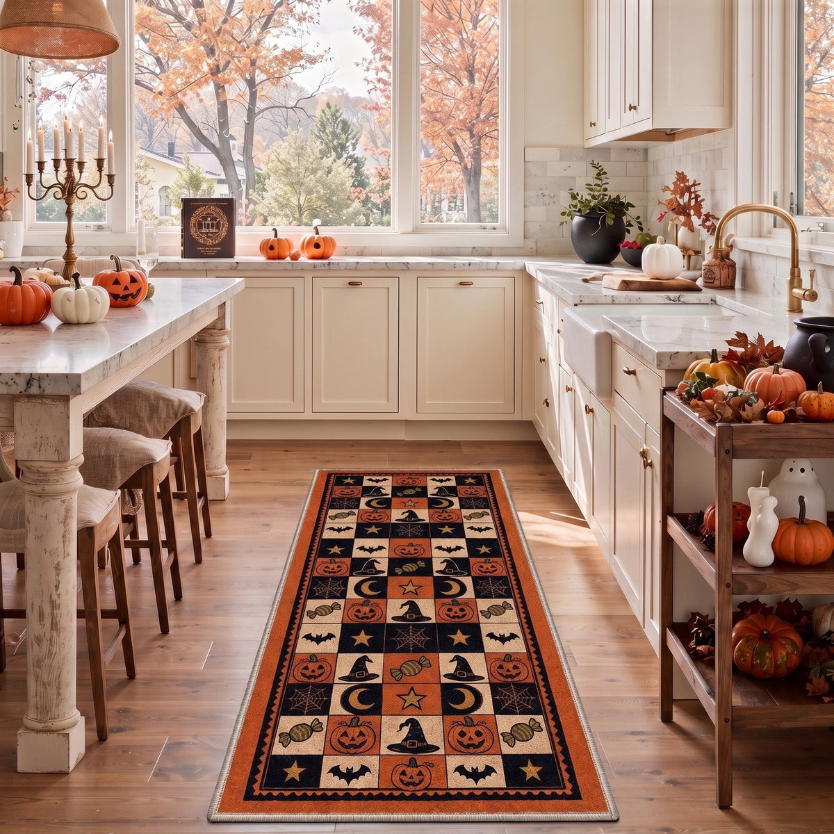 GENIMO 5'x7' Halloween Area Rug for Living Room, Washable Non Slip Soft Vintage Witch Indoor Rug for Bedroom Dining Room Home Office, Retro Sepia