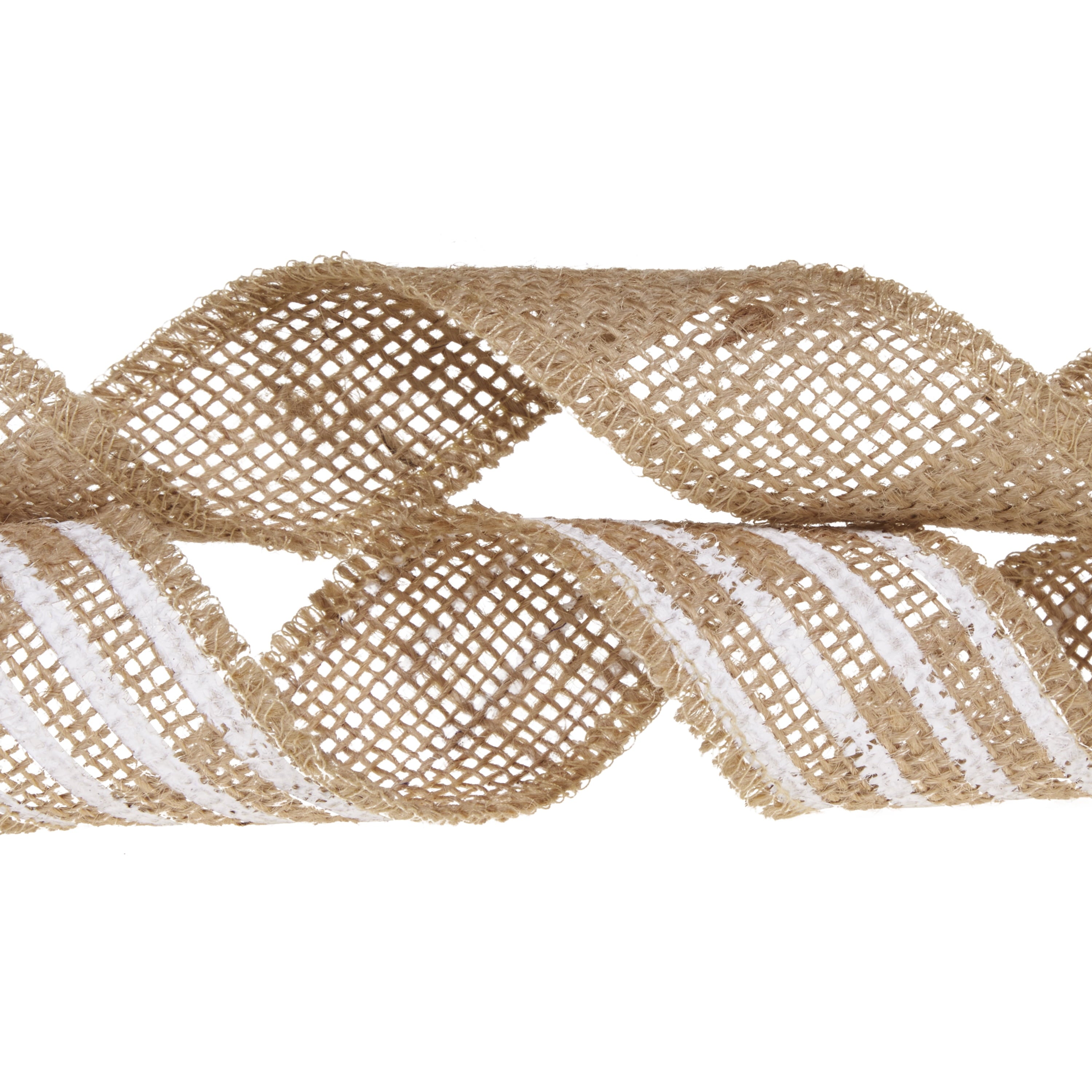 Love, Laugh, Craft Burlap Ribbon Set, 1.5"W x 3-Yds, Natural/White Stripe