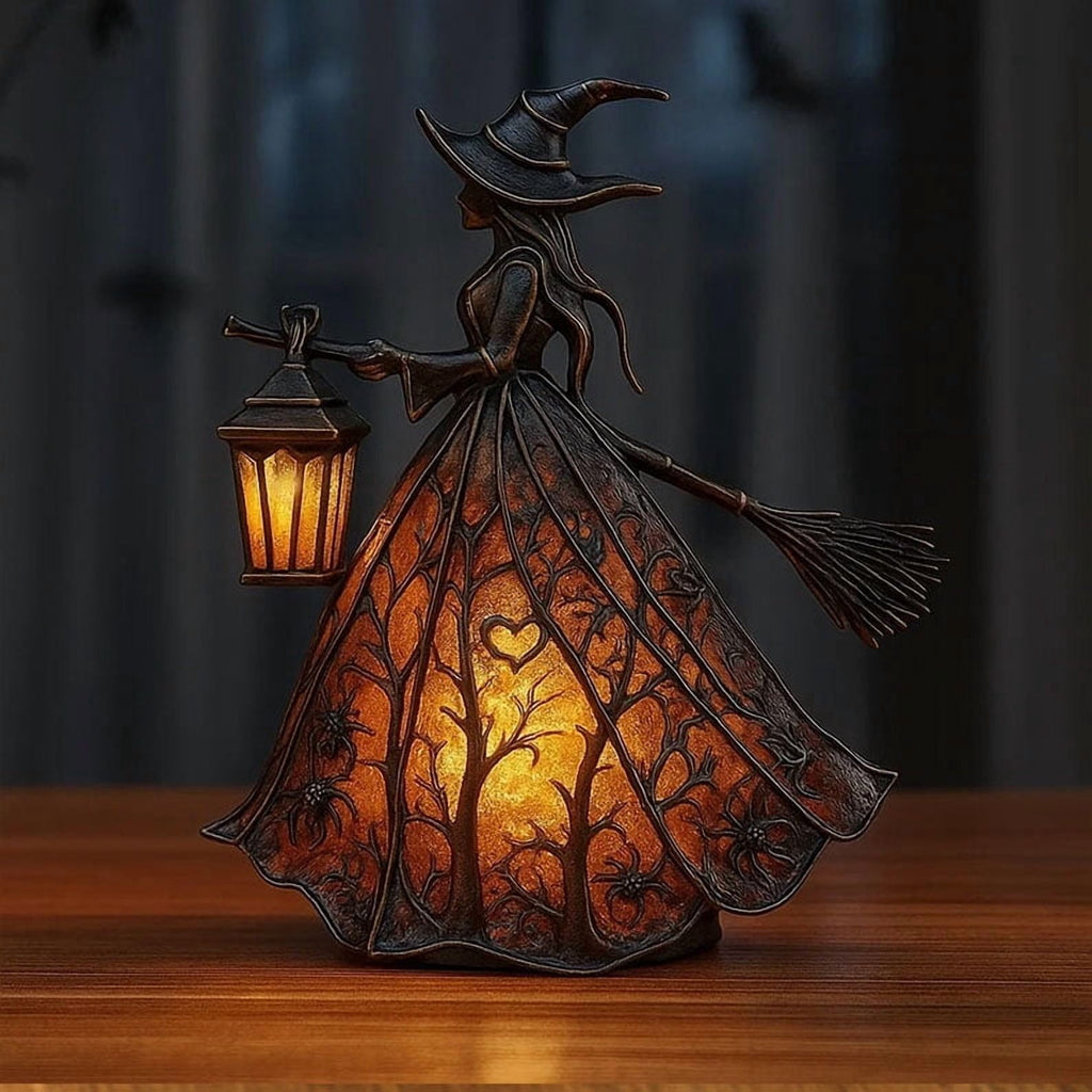 XEOVHV Halloween Witch Lamp, Light Up Witch Figurine, Spooky Table Night Light for Halloween Decoration, Stained Gothic Witches Led Lamp, Holiday Decorations for Bedroom