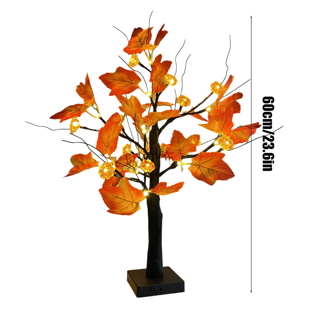 Darzheoy Artificial Lighted Maple Tree, 24 LED Thanksgiving Decorations Table Lights Tree for Autumn Wedding Party Gift Indoor Outdoor Harvest Home Decor