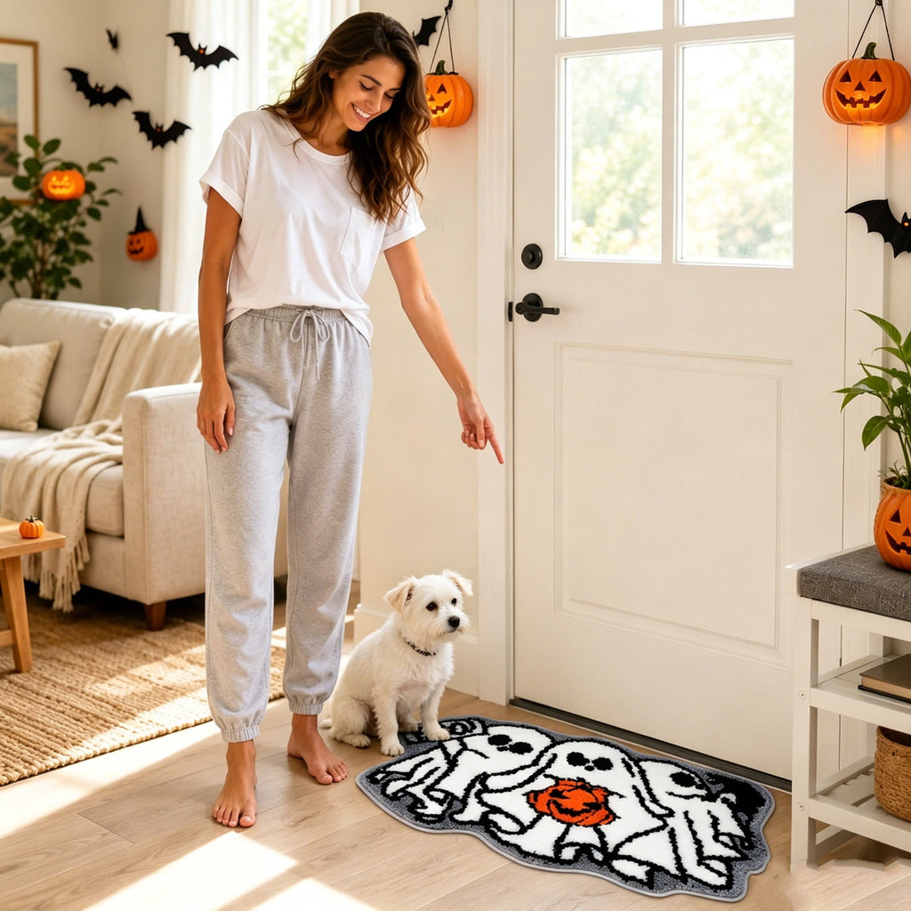 WWC Halloween Door Mat, 32x20 inch Halloween Decor Thick Non Slip Ghost doormat, Entryway Rug for Fall Party Indoor Outdoor Front Porch