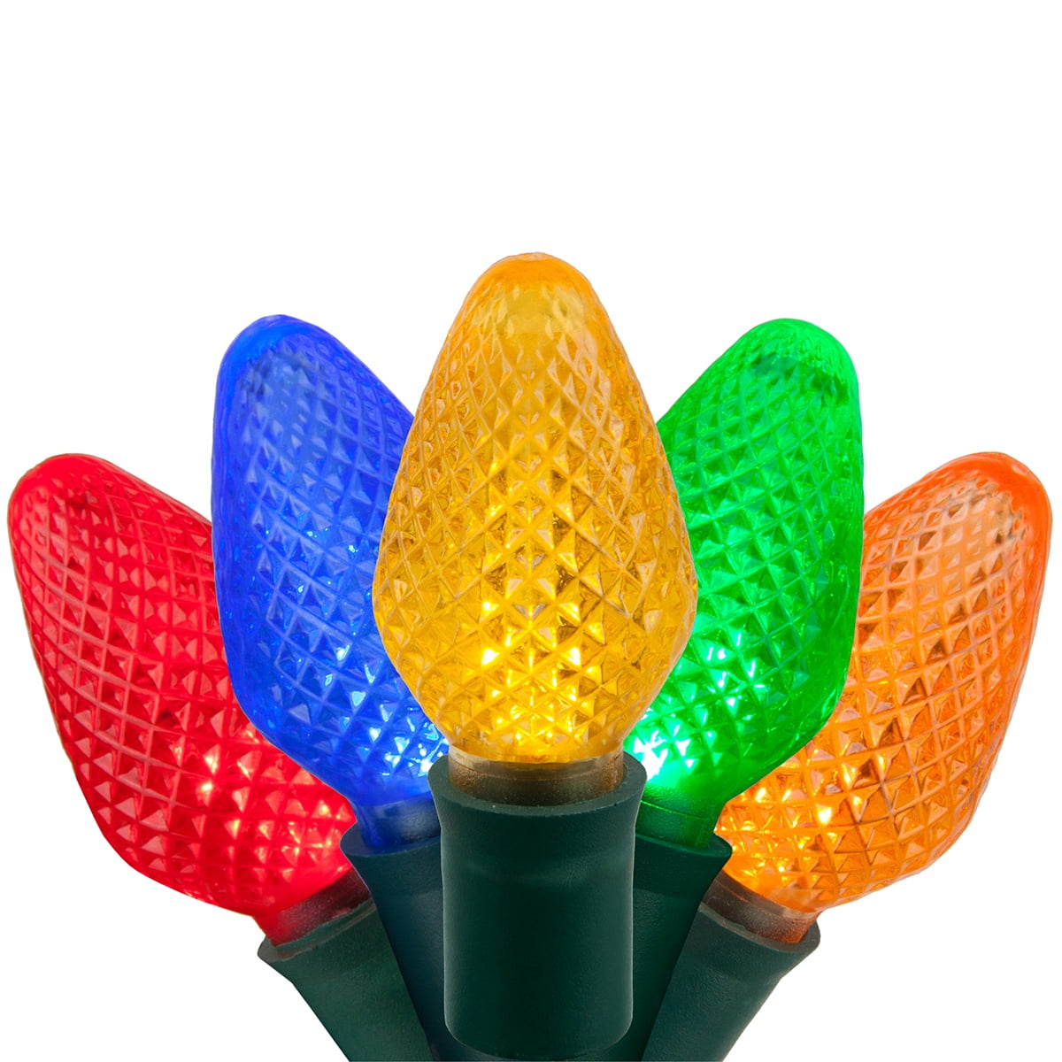 Wintergreen Lighting 25ct C7 LED Multi-Color Christmas Lights, 8" Spacing – Green Wire