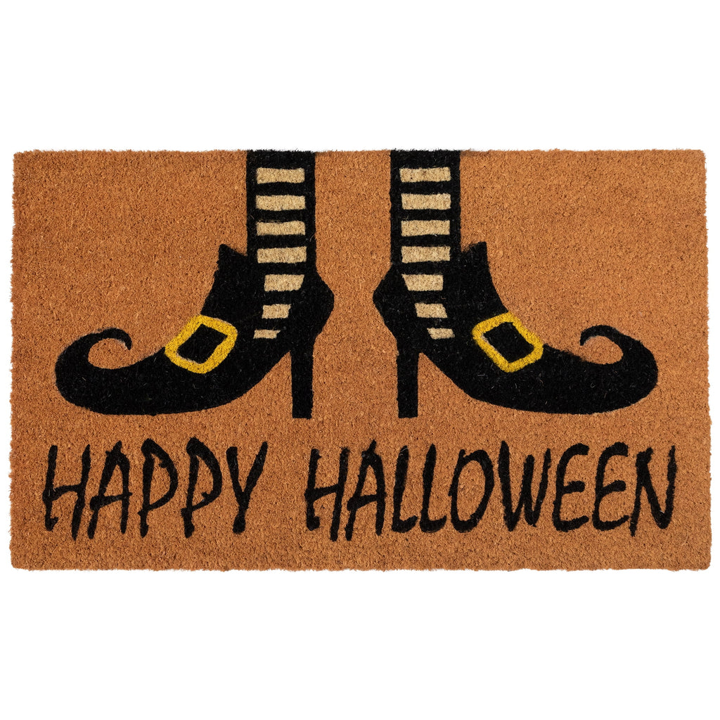 Northlight Wicked Witch Shoes Happy Halloween Coir Outdoor Doormat - 30" - Orange and Black