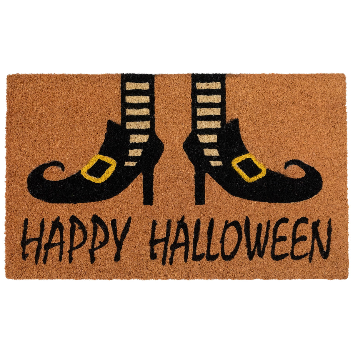 Northlight Wicked Witch Shoes Happy Halloween Coir Outdoor Doormat - 30" - Orange and Black