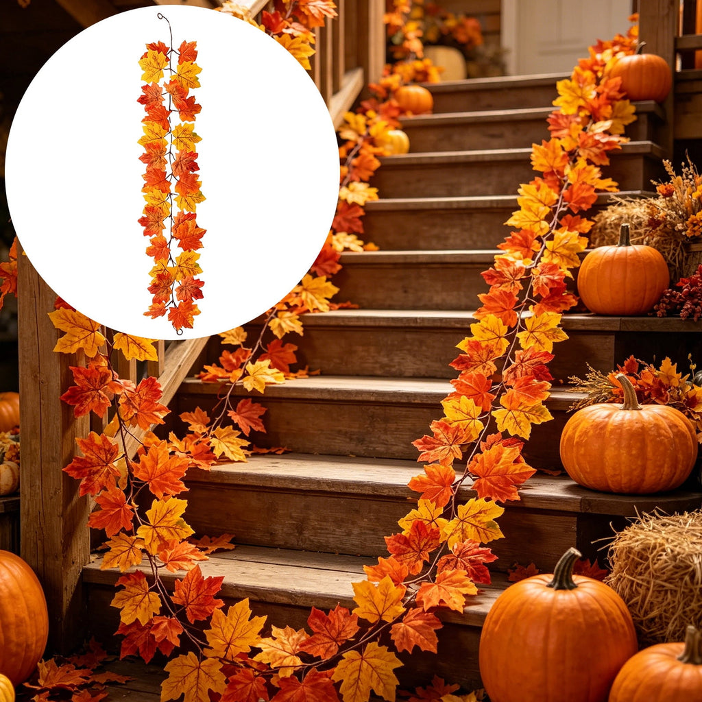WKSCLPAI Halloween Maple Leaf Garland, Fall Vine Wreaths for Autumn Festivities Decor,Seasonal Garlands for Home,Halloween & Fall Decorations