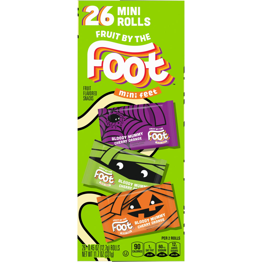 Fruit by the Foot Mini Feet Bloody Mummy Fruit Flavored Snacks, Halloween Treats, 26 Count