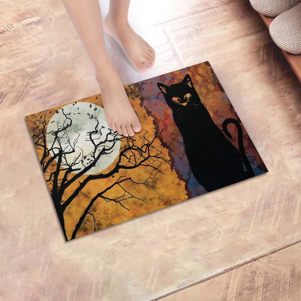 Wovilon Halloween Area Rug Doormat, Black Castle Front Door Mat Non Slip Rubber Backing, Happy Halloween Orange Indoor Outdoor Entrance Mats, Halloween Home Decor Outdoor Rug, 16 X 24 Inches