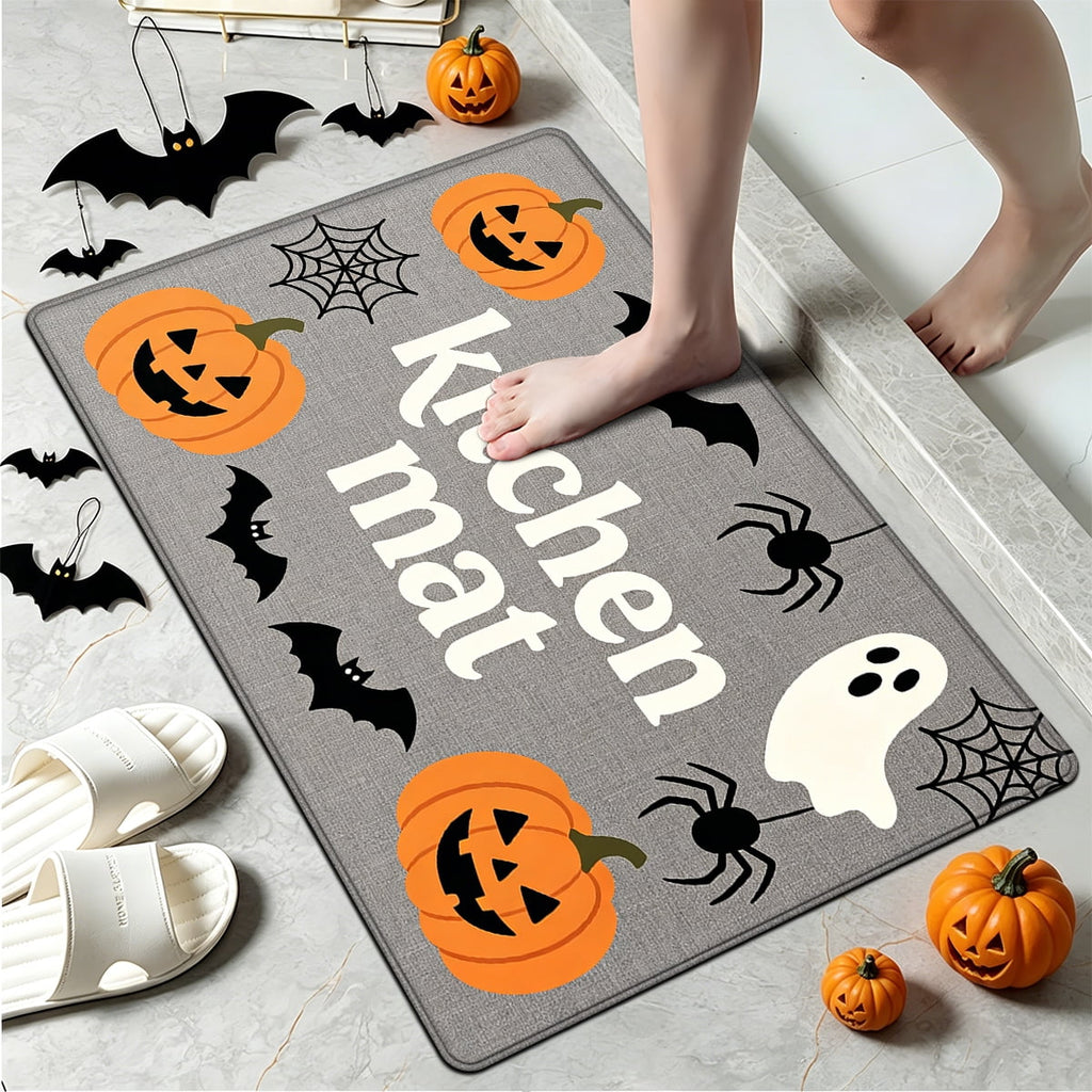YIMEIS Halloween Pumpkin Lanterns 3Pcs Flannel Mat and Kitchen Rugs Set,Soft Non-slip,Perfect for Home Bathroom