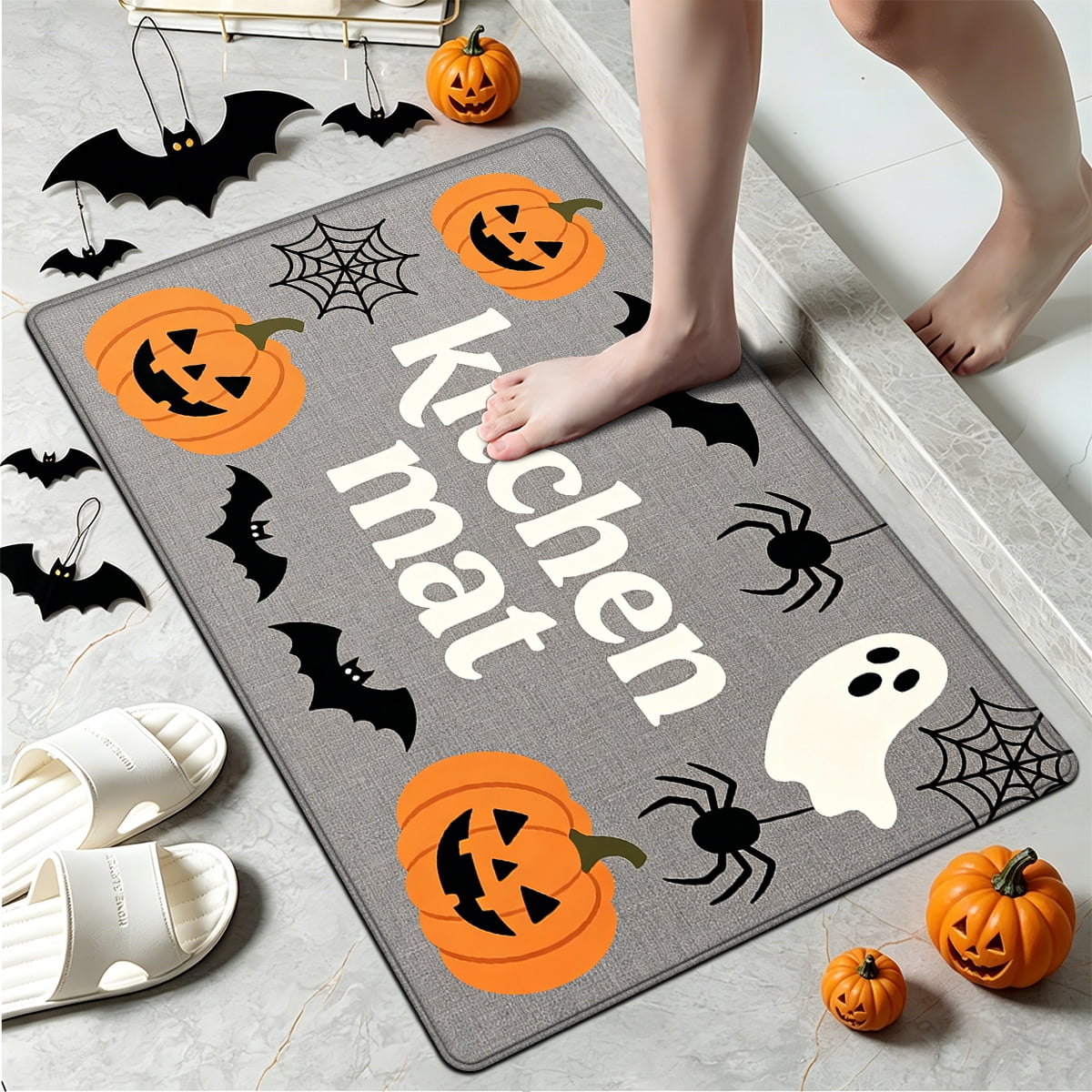 YIMEIS Halloween Pumpkin Lanterns 3Pcs Flannel Mat and Kitchen Rugs Set,Soft Non-slip,Perfect for Home Bathroom