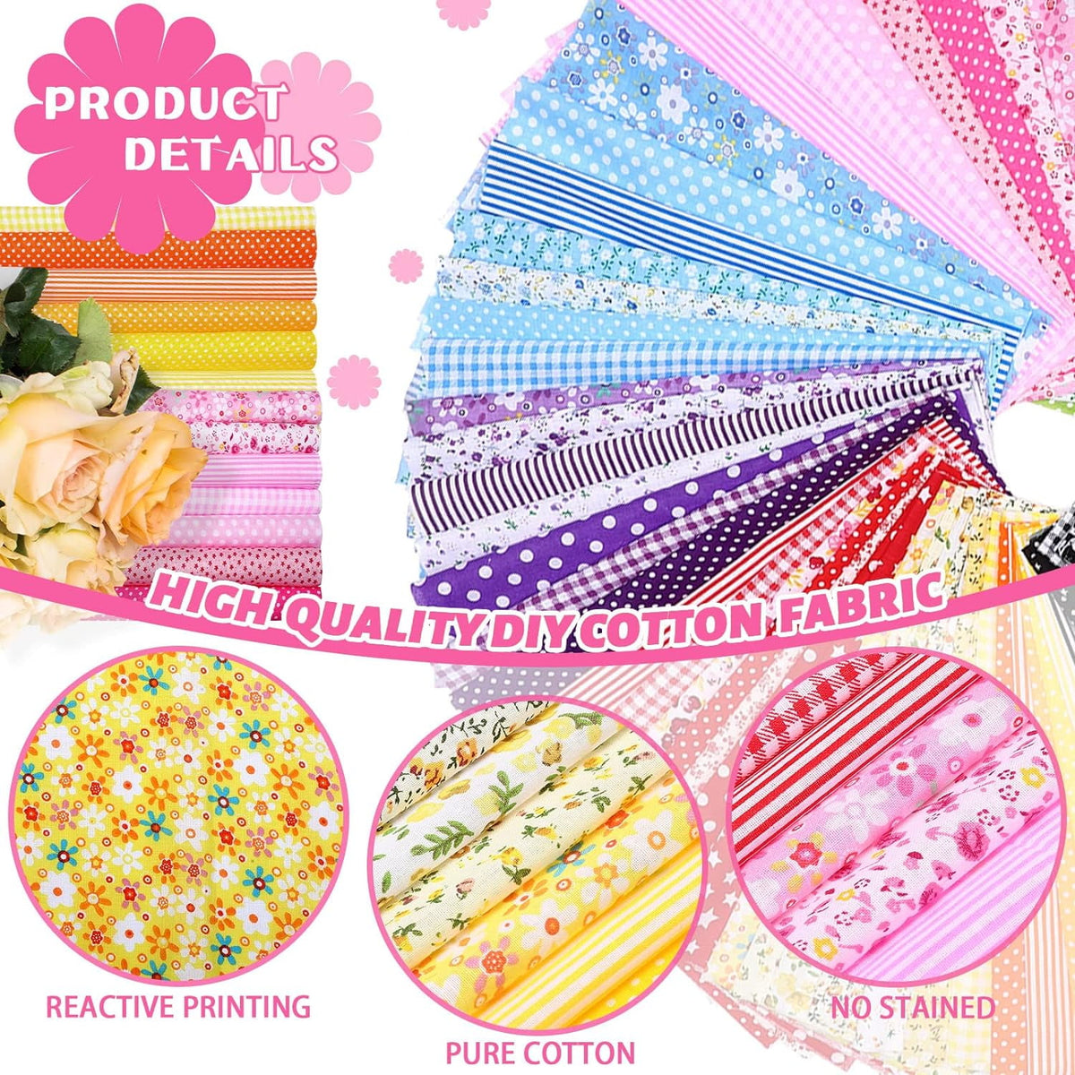 56PCS Cotton Craft Fabric Bundle, 10 inches Squares Sheets Patchwork, Sewing Quilting Craft Fabric, DIY Sewing Scrapbook Quilting Dot Stripe Fabric
