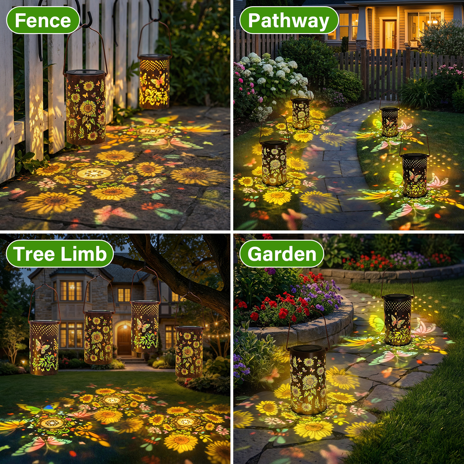 Colorful Solar Lanterns IP65 Outdoor Waterproof, Mother's Day Gifts for Women Mom Grandma - LED Colorful Sunflower Solar Lights Metal Hanging Lantern for Patio Yard Porch