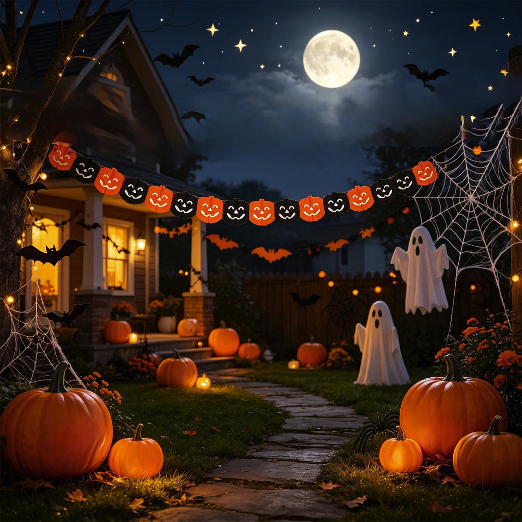 Halloween Paper Banner Decorations, 9.8Ft Orange Black Spider Bunting Garland Banners Decor for Wall Home Indoor Outdoor Birthday Party Supplies