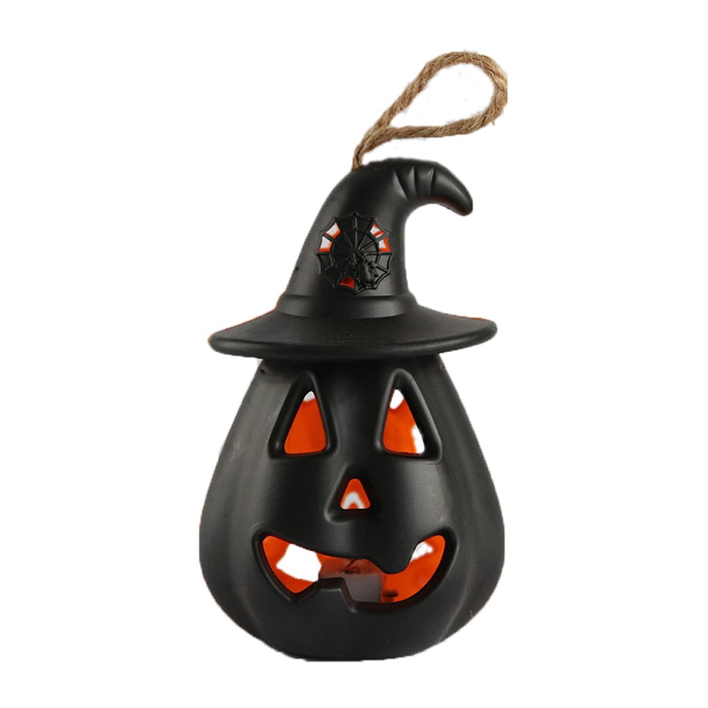 Summercome Halloween LED Flickering Candles Hanging Pumpkin Lanterns- Halloween Candles Battery Operated, Black