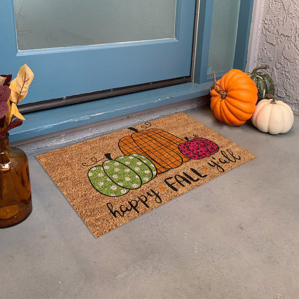 KCEHTA Happy Fall Welcome Mat, Fall Maple Leaf Pumpkin Door Mat, Autumn Front Door Mat, Halloween Thanksgiving Welcome Doormat Indoor Outdoor Entryway Rug Floor Mats