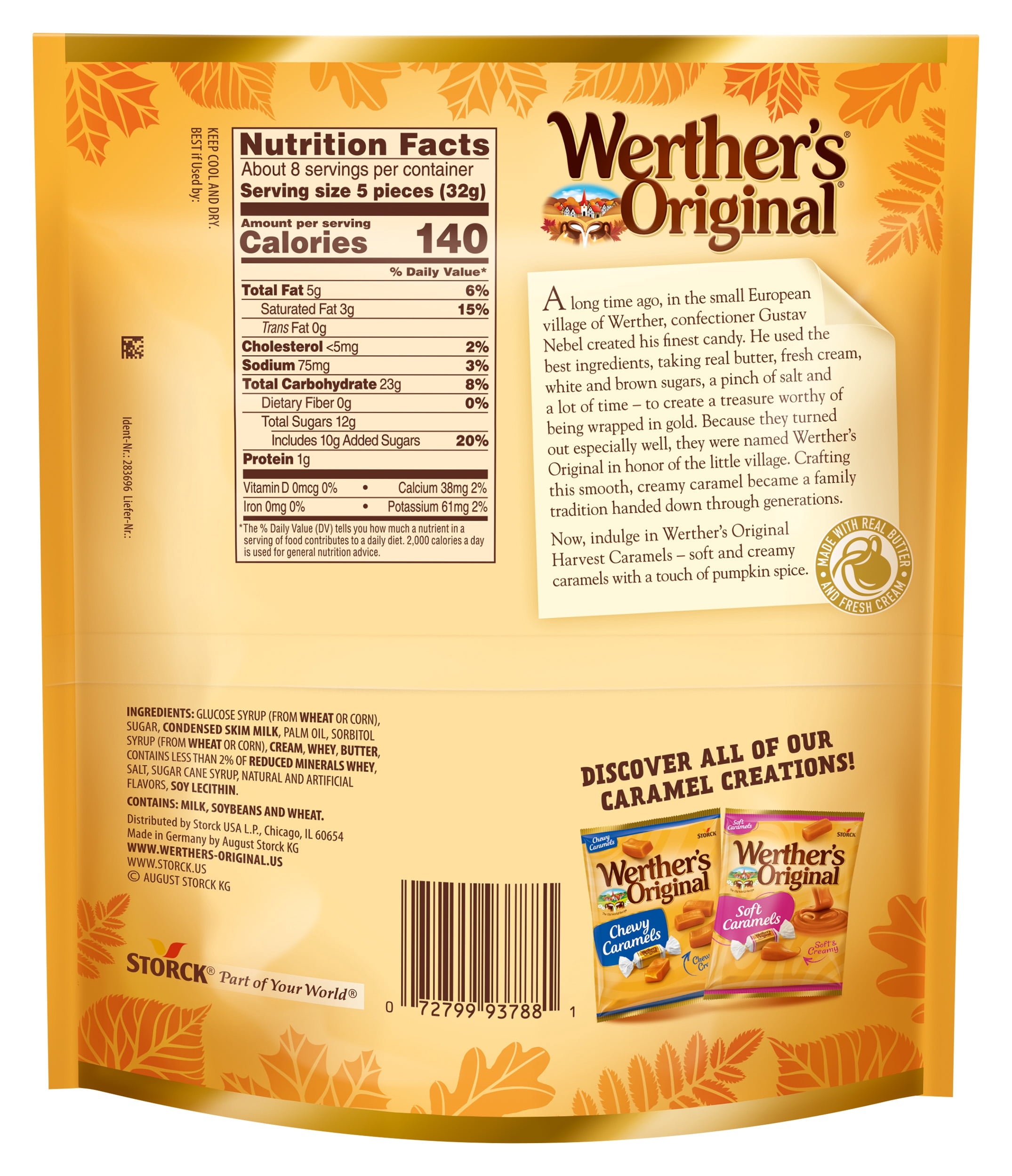 Werther's Original Limited Edition Fall Harvest Pumpkin Spice Soft Caramels, 8.57 oz Bag