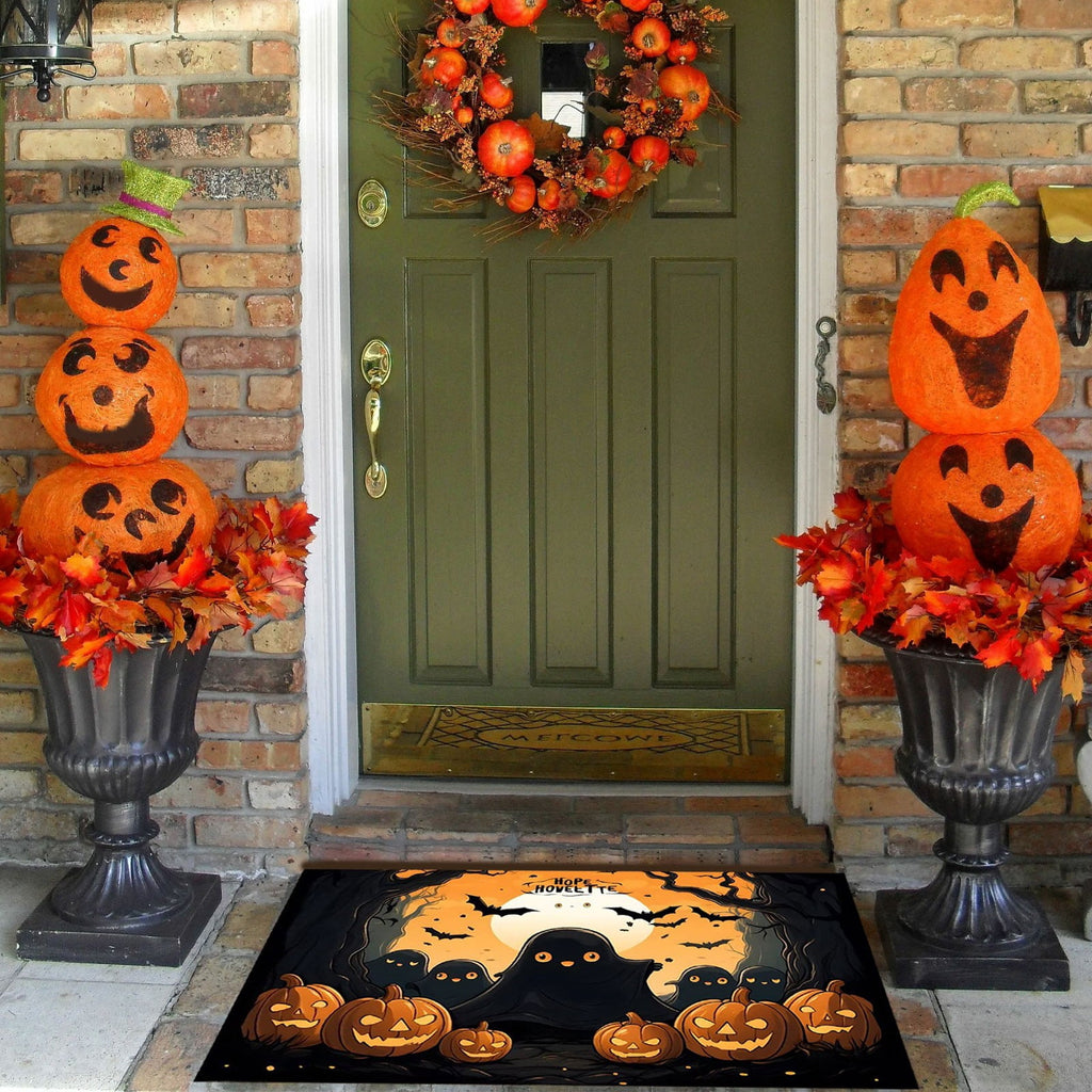 Xuniizn Halloween Mat, 16X24" Velvet Halloween Door Mat for Outside Entrance, Spooky Halloween Rug for Outdoor & Indoor, Non Slip Washable Halloween Doormat, Halloween Bathroom Decor