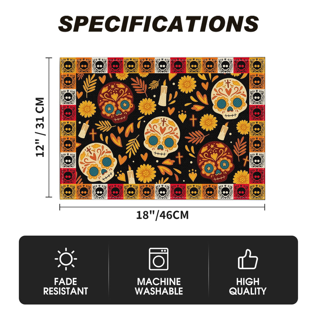 Smile Jack-O'-Lantern Spider Web Halloween Table Placemats Set of 4 Round 15 Inch Black