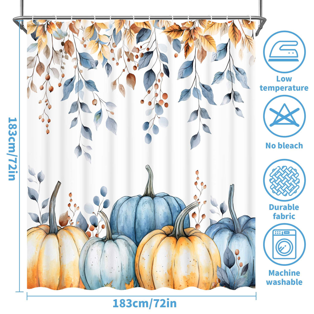 Ikfashoni Fall Shower Curtain with Hooks, Fall Decor for Home, Buffalo Plaid Pumpkin Waterproof Bathroom Curtains, 72"X72"