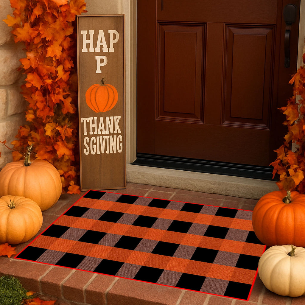 Clearance Hotyverty Halloween Front Door Mat Anti-Slip Super Absorbent Waterproof Stain Resistant Leaf 19x4x4in Indoor Front Entryway Porch Floor Decor, Halloween Gift for Family Holiday Lovers